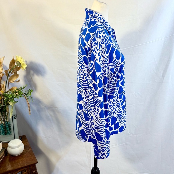 IBKUL Bianca Royal Blue Print Long Sleeve Quarter Zip  Golf Shirt Sz Large🧡 - Picture 5 of 11